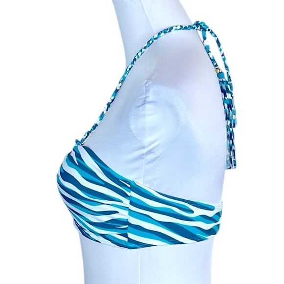 Jaclyn Smith Navy And Turquoise Waves Bandeau Swimsuit Top, Size 10 - Picture 4 of 11